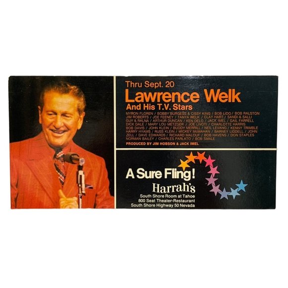 1972 Lawrence Welk and His TV Stars at Harrahs Lake Tahoe Casino Hotel Postcard - Picture 1 of 4